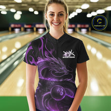 Load image into Gallery viewer, Custom Purple Tribal Flame Dragon Bowlin Women Quarter-Zip Shirt, Dragon Bowling Jerseys IPHW10231