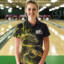 Load image into Gallery viewer, Custom Gold Tribal Flame Dragon Bowlin Team Women Polo Shirt, Dragon Bowling Jerseys IPHW10232