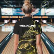Load image into Gallery viewer, Custom Gold Tribal Flame Dragon Bowlin Team Women Polo Shirt, Dragon Bowling Jerseys IPHW10232