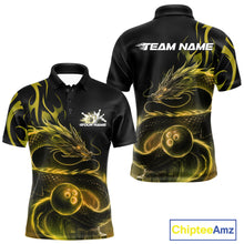 Load image into Gallery viewer, Custom Gold Tribal Flame Dragon Bowlin Team Men Polo Shirt, Dragon Bowling Jerseys IPHW10232