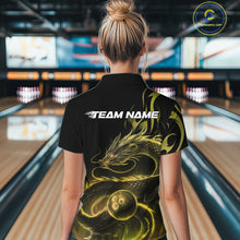 Load image into Gallery viewer, Custom Gold Tribal Flame Dragon Bowlin Women Quarter-Zip Shirt, Dragon Bowling Jerseys IPHW10232