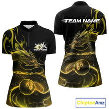 Load image into Gallery viewer, Custom Gold Tribal Flame Dragon Bowlin Women Quarter-Zip Shirt, Dragon Bowling Jerseys IPHW10232