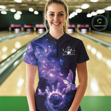 Load image into Gallery viewer, Custom Purple Galaxy Butterfly Bowling Women Quarter-Zip Shirt, Bowling Team Outfit IPHW10881