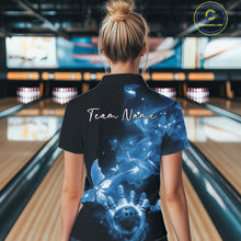 Load image into Gallery viewer, Custom Blue Galaxy Butterfly Bowling Women Quarter-Zip Shirt, Ladies Bowling Team Outfit IPHW10883
