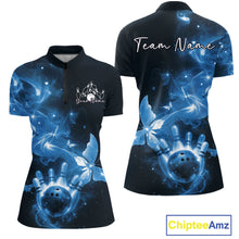 Load image into Gallery viewer, Custom Blue Galaxy Butterfly Bowling Women Quarter-Zip Shirt, Ladies Bowling Team Outfit IPHW10883