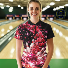 Load image into Gallery viewer, Custom Beautiful Red Roses And Butterfly Women Bowling Team Shirt, Bowling League Shirt IPHW10888