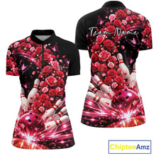 Load image into Gallery viewer, Custom Beautiful Red Roses And Butterfly Women Bowling Team Shirt, Bowling League Shirt IPHW10888