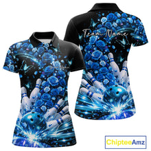 Load image into Gallery viewer, Custom Beautiful Blue Roses And Butterfly Women Bowling Team Shirt, Bowling League Shirt IPHW10889