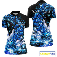Load image into Gallery viewer, Custom Beautiful Blue Roses And Butterfly Women Bowling Team Shirt, Bowling League Shirt IPHW10889