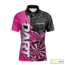 Load image into Gallery viewer, Custom Black And Pink Flame Dartboard Dart Jerseys, Dartboard Pattern Darts Tournament Team Shirts IPHW10415