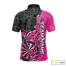 Load image into Gallery viewer, Custom Black And Pink Flame Dartboard Dart Jerseys, Dartboard Pattern Darts Tournament Team Shirts IPHW10415