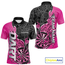 Load image into Gallery viewer, Custom Black And Pink Flame Dartboard Dart Jerseys, Dartboard Pattern Darts Tournament Team Shirts IPHW10415