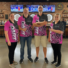 Load image into Gallery viewer, Custom Black And Pink Flame Dartboard Dart Jerseys, Dartboard Pattern Darts Tournament Team Shirts IPHW10415