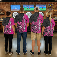 Load image into Gallery viewer, Custom Black And Pink Flame Dartboard Dart Jerseys, Dartboard Pattern Darts Tournament Team Shirts IPHW10415