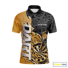 Load image into Gallery viewer, Custom Black And Yellow Flame Dartboard Dart Jerseys, Dartboard Pattern Darts Tournament Team Shirts IPHW10416
