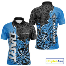 Load image into Gallery viewer, Custom Black And Blue Flame Dartboard Dart Jerseys, Dartboard Pattern Darts Tournament Team Shirts IPHW10417