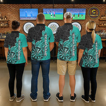 Load image into Gallery viewer, Custom Black And Turquoise Blue Flame Dartboard Dart Jerseys, Dartboard Pattern Darts Tournament Team Shirts IPHW10418