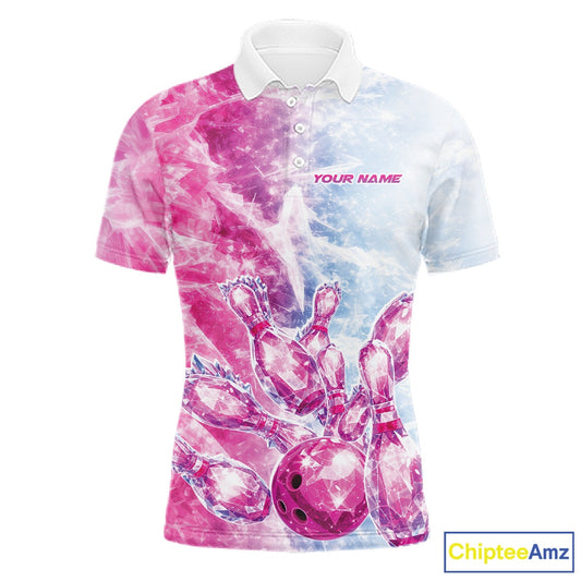 Custom Blue And Pink Ice Crystal Bowling Team Shirts, Bowling League Shirt Bowling Jerseys Multi Styles IPHW10422