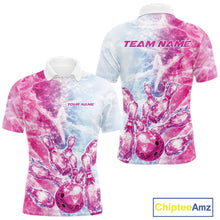 Load image into Gallery viewer, Custom Blue And Pink Ice Crystal Bowling Team Shirts, Bowling League Shirt Bowling Jerseys Multi Styles IPHW10422
