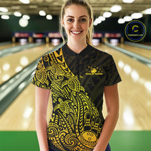 Load image into Gallery viewer, Custom Black And Gold Polynesian Tribal Turtle Bowling Women Quarter-Zip Team Shirts IPHW10978