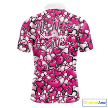 Load image into Gallery viewer, Custom Pink Heart Theme Valentine Bowling Couple Shirt, Love Bowling Jerseys With His Name And Her Name IPHW10476