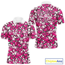 Load image into Gallery viewer, Custom Pink Heart Theme Valentine Bowling Couple Shirt, Love Bowling Jerseys With His Name And Her Name IPHW10476