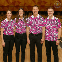 Load image into Gallery viewer, Custom Pink Heart Theme Valentine Bowling Couple Shirt, Love Bowling Jerseys With His Name And Her Name IPHW10476