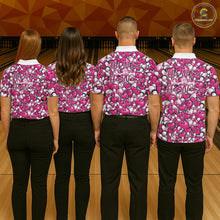 Load image into Gallery viewer, Custom Pink Heart Theme Valentine Bowling Couple Shirt, Love Bowling Jerseys With His Name And Her Name IPHW10476