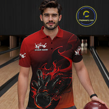 Load image into Gallery viewer, Custom Black And Red Flame Bowling Team Men Polo Shirt, Bowling Tournament Shirt IPHW9868