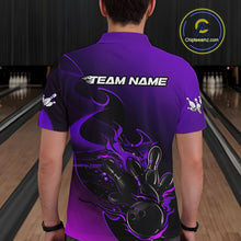 Load image into Gallery viewer, Custom Black And Purple Flame Bowling Team Men Polo Shirt, Bowling Tournament Shirt IPHW9869