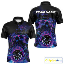 Load image into Gallery viewer, Custom Blue, Purple And Pink Grim Reaper Skull Dart Men Polo Shirt, Halloween Team Outfit IPHW10035