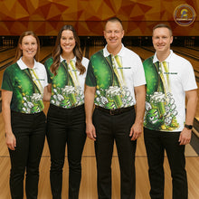 Load image into Gallery viewer, Custom Funny St Patricks Party Beer Bowling Team Shirts, Green Shamrock And Gold Coin Bowling Jerseys IPHW10522