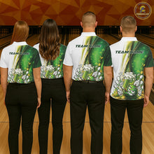 Load image into Gallery viewer, Custom Funny St Patricks Party Beer Bowling Team Shirts, Green Shamrock And Gold Coin Bowling Jerseys IPHW10522