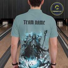 Load image into Gallery viewer, Custom Blue Flame Grim Reaper Bowling Men Polo Shirts, Piles Of Skull Halloween Outfit IPHW9897