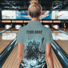 Load image into Gallery viewer, Custom Blue Flame Grim Reaper Bowling Women Polo Shirts, Piles Of Skull Halloween Outfit IPHW9897