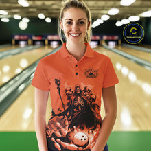 Load image into Gallery viewer, Custom Orange Flame Grim Reaper Bowling Women Polo Shirt, Piles Of Skull Halloween Outfit IPHW9898