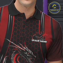 Load image into Gallery viewer, Custom Black And Red Flame Dragon Bowling Jerseys, Dragon Bowling Team Men Polo Shirt IPHW9905