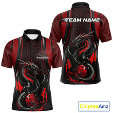 Load image into Gallery viewer, Custom Black And Red Flame Dragon Bowling Jerseys, Dragon Bowling Team Men Polo Shirt IPHW9905