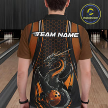 Load image into Gallery viewer, Custom Black And Orange Flame Dragon Bowling Jerseys, Dragon Bowling Team Men Polo Shirt IPHW9906