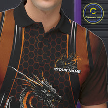 Load image into Gallery viewer, Custom Black And Orange Flame Dragon Bowling Jerseys, Dragon Bowling Team Men Polo Shirt IPHW9906