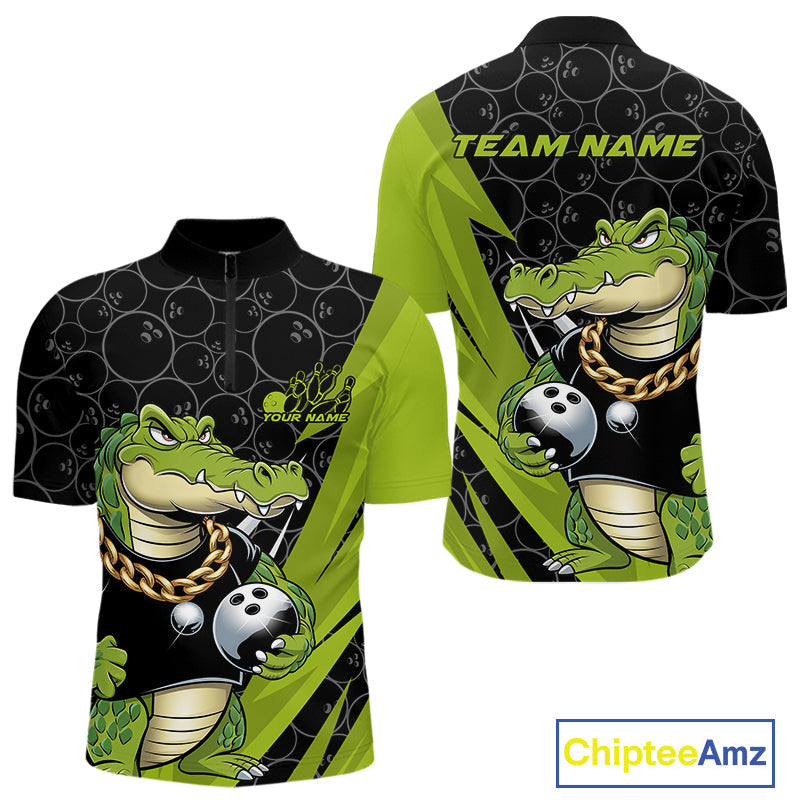 Custom Funny Alligator Bowling Men Quarter-Zip Shirt, Alligator Bowling Team Jerseys IPHW9919