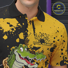 Load image into Gallery viewer, Custom Yellow Splatter Funny Alligator Bowling Men Polo Shirts, Bowling Team Shirts IPHW9920