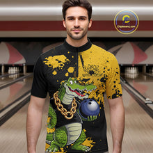 Load image into Gallery viewer, Custom Yellow Splatter Funny Alligator Bowling Men Quarter-Zip Shirts, Bowling Team Shirts IPHW9920