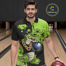 Load image into Gallery viewer, Custom Green Splatter Funny Alligator Bowling Men Polo Shirts, Bowling Team Shirts IPHW9921