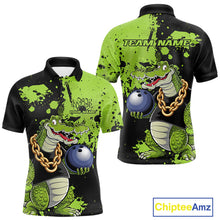 Load image into Gallery viewer, Custom Green Splatter Funny Alligator Bowling Men Polo Shirts, Bowling Team Shirts IPHW9921