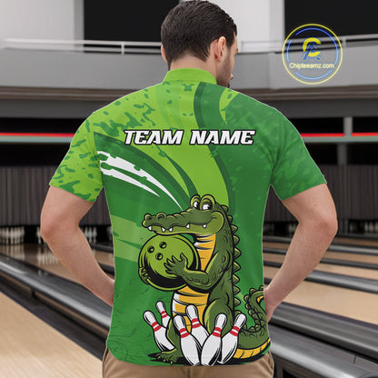 Custom Funny Alligator Bowling Tournament Team Jerseys, Alligator Bowling Men Quarter-Zip Shirt IPHW9925
