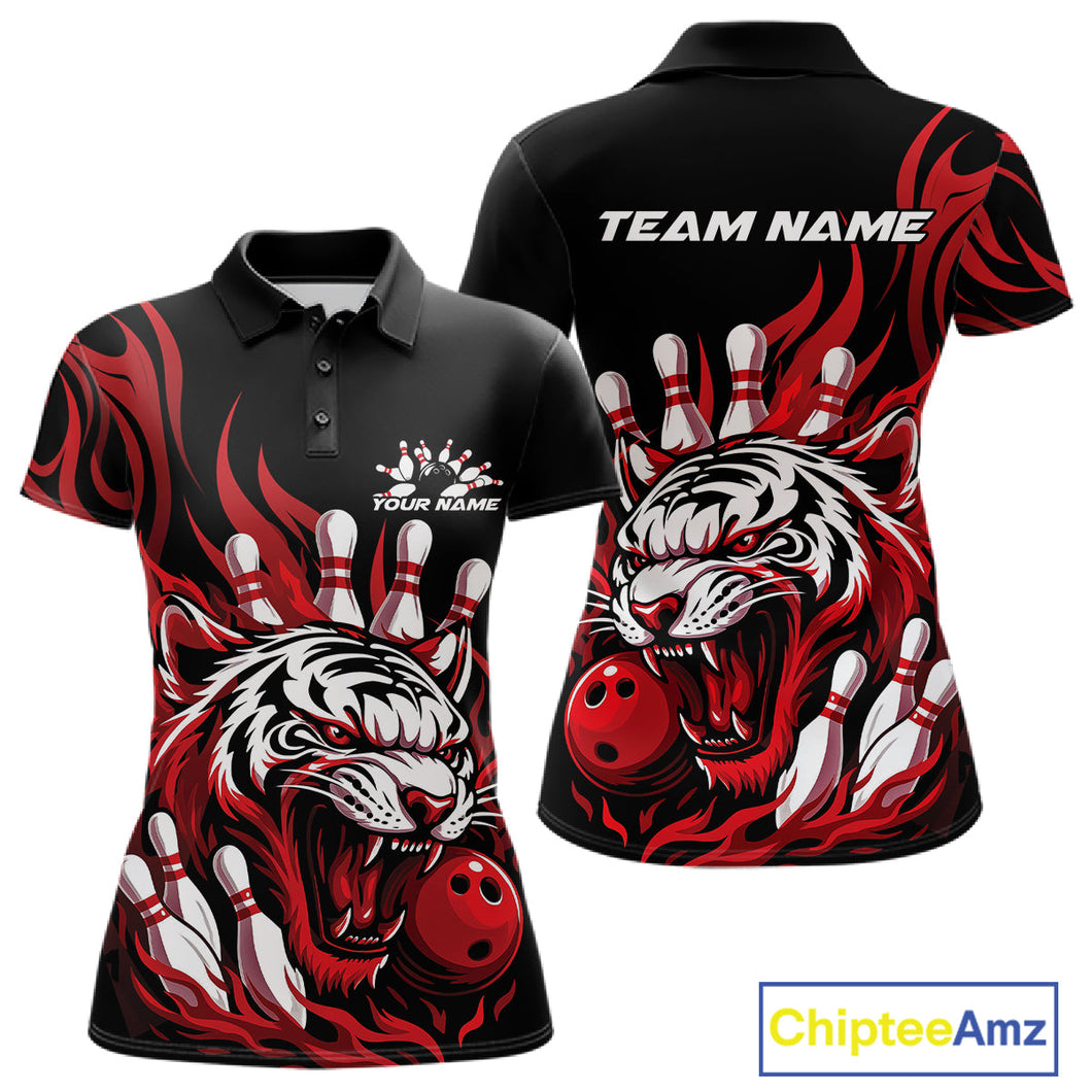 Custom Black And Red Tiger Women Bowling Jerseys, Tiger Bowling Team League Shirt IPHW10160
