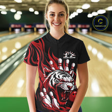 Load image into Gallery viewer, Custom Black And Red Tiger Women Bowling Jerseys, Tiger Bowling Team League Shirt IPHW10160