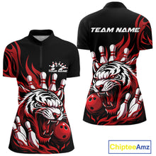 Load image into Gallery viewer, Custom Black And Red Tiger Women Bowling Jerseys, Tiger Bowling Team League Shirt IPHW10160
