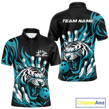 Load image into Gallery viewer, Custom Black And Blue Tiger Men Bowling Jerseys, Tiger Bowling Team League Shirt IPHW10161